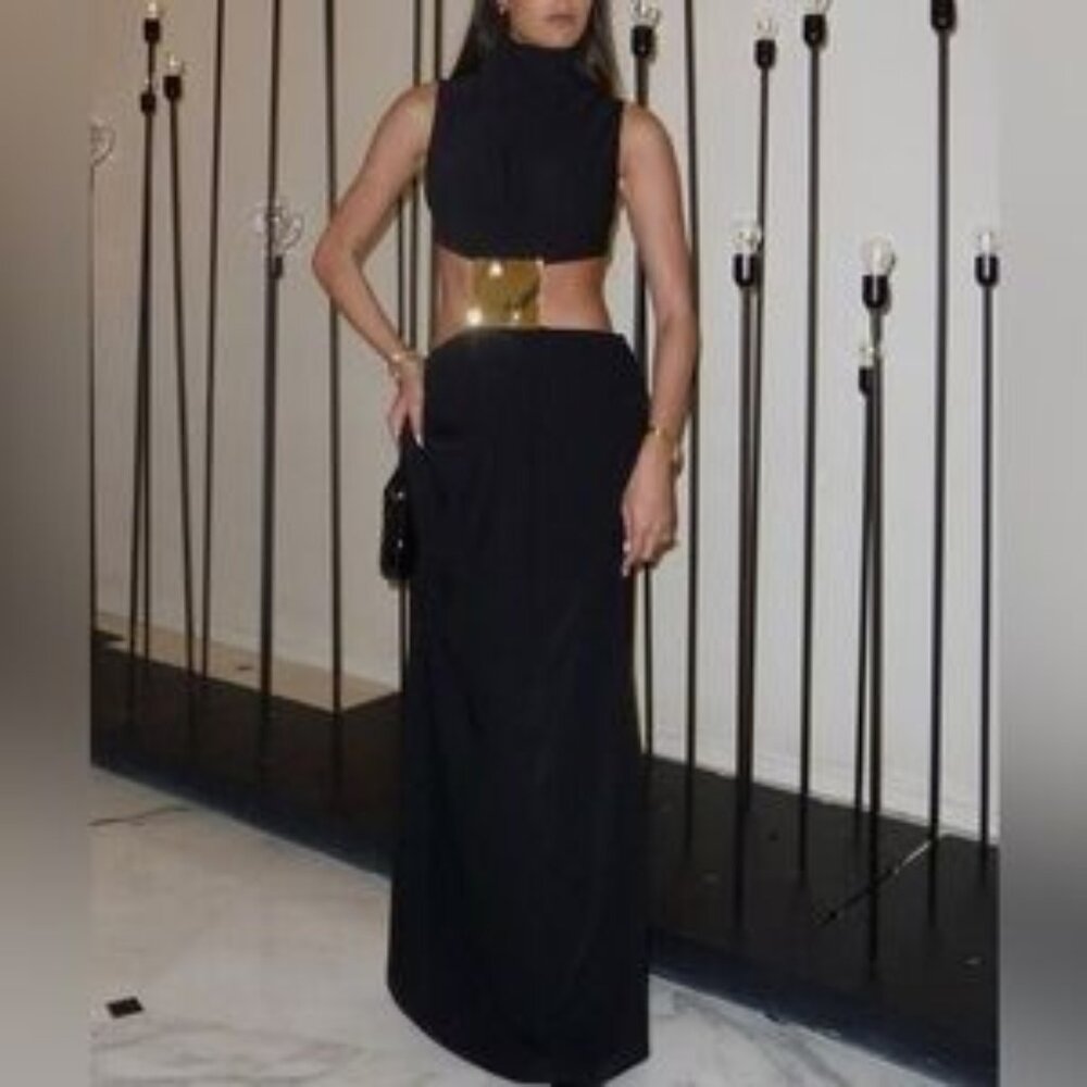 NEW Alexis Prague Maxi Dress Gown Black Noir Cut Out Vacation Event Party XSmall